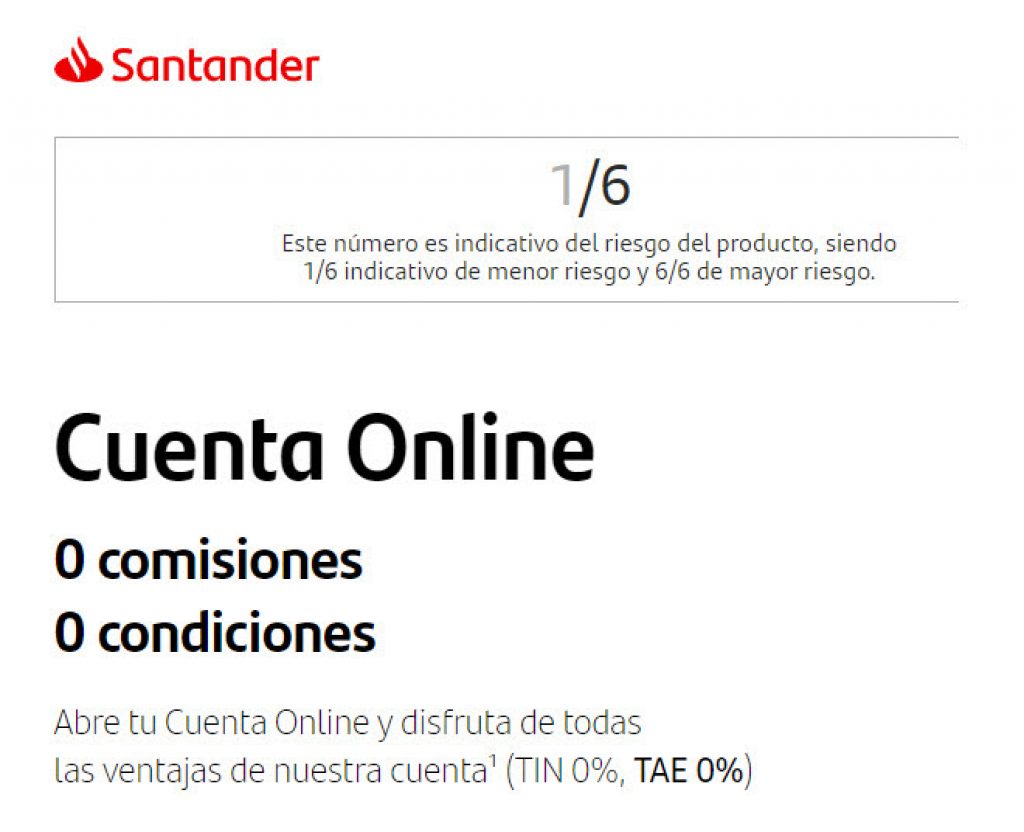 Santander Cuenta Online comisiones